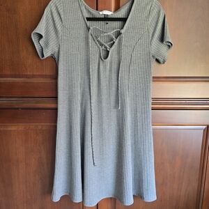 FAVLUX Charcoal Ribbed Lace-Up Top